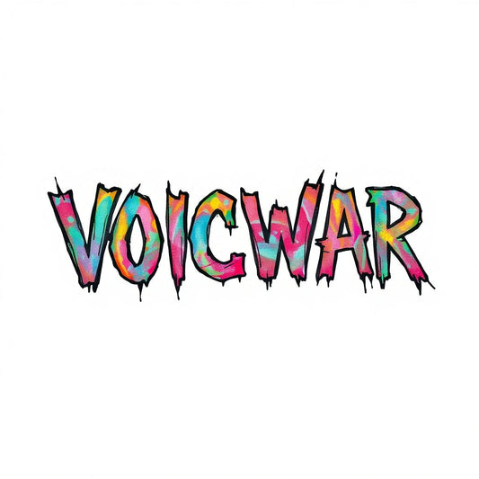The word VOICWAR colored with watercolor on a white background. 