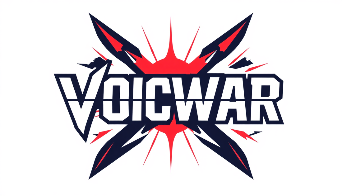 A graphic design light burst with the word VOICWAR.