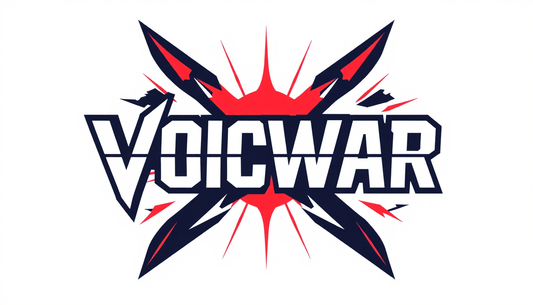 A graphic design light burst with the word VOICWAR.