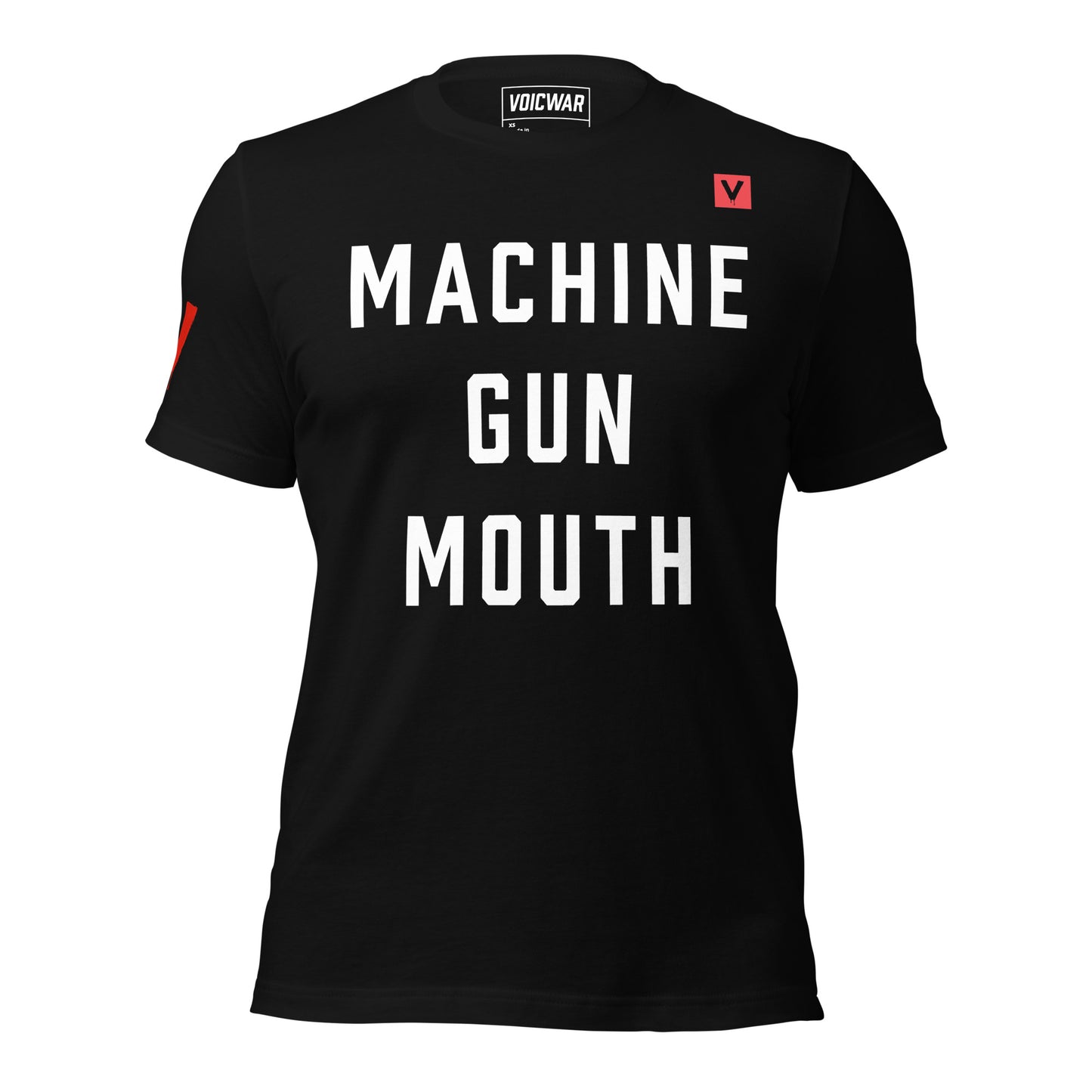 Machine Gun Mouth anti-disinformation satire protest t-shirt — VOICWAR