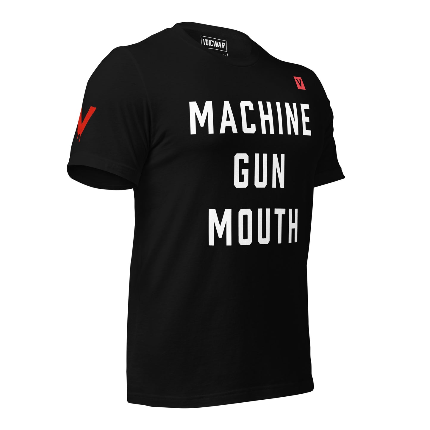 Machine Gun Mouth anti-disinformation satire protest t-shirt — VOICWAR