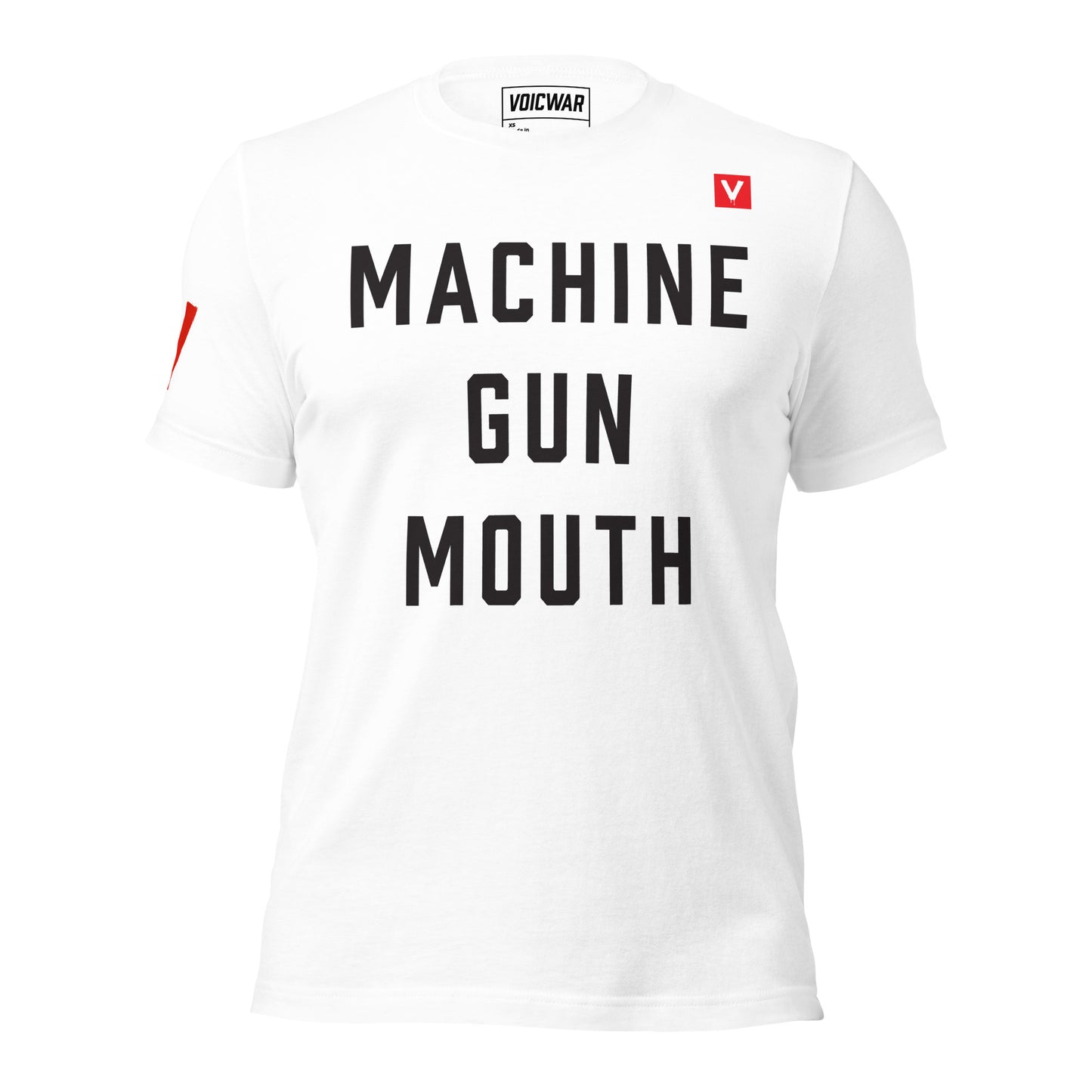 Machine Gun Mouth anti-disinformation satire protest t-shirt — VOICWAR